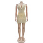 Fashion Women's Solid Color Mesh Beaded Feather Dress