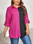 Chic Elegant Career Long Sleeve Turndown Collar Color Block Shirt Top