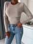 Autumn And Winter Solid Color Round Neck Long-Sleeved Knitting Top For Women