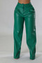 Women Casual pu-Leather Pocket Loose Wide Leg Pants