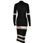 Women Round Neck Patchwork See-Through Long Sleeve Dress