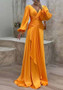 Women Summer Crossover Pleated Long Sleeve Dress