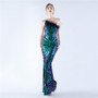 Women Sequined Ostrich Feather Slash Shoulder Evening Gown