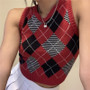 Women Solid Plaid Sleeveless V-Neck Sweater