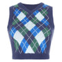 Women Solid Plaid Sleeveless V-Neck Sweater