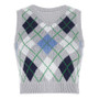 Women Solid Plaid Sleeveless V-Neck Sweater