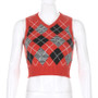 Women Solid Plaid Sleeveless V-Neck Sweater