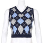 Women Solid Plaid Sleeveless V-Neck Sweater