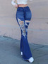 Women Ripped Denim Bell Bottom Pants