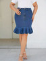 Plus Size Women Lace Solid Stretch Denim Skirt