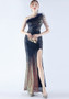 Women Gradient Sequins Beading and Ostrich Feather Slash Shoulder One-shoulder Evening Dress