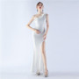 Women Gradient Sequins Beading and Ostrich Feather Slash Shoulder One-shoulder Evening Dress