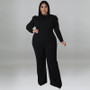 Plus Size Women Solid Color Bow Long Sleeve Jumpsuit