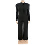 Plus Size Women Solid Color Bow Long Sleeve Jumpsuit