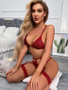 Women Sexy Red Lace Bandage Lingerie Set