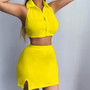 Lace-Up Polo Collar Open Waist Skirt Women's Spring Summer Casual Simple Skirt Suit