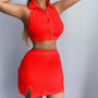 Lace-Up Polo Collar Open Waist Skirt Women's Spring Summer Casual Simple Skirt Suit