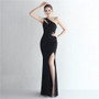 Satin Slim One Shoulder Long Celebrity Dinner Slim Fit Fishtail Dress Wedding Car Model Exhibition Dress