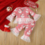 Christmas Girl long-sleeved cartoon Santa Claus printed T-shirt Pant home wear two-piece set