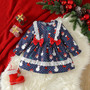 Christmas Girl autumn long-sleeved polka dot cartoon Santa Claus print dress