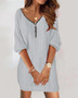 Autumn And Winter Solid Color V-Neck Knitting Long-Sleeved Dress For Women