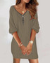 Autumn And Winter Solid Color V-Neck Knitting Long-Sleeved Dress For Women