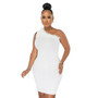 Ladies' Fashion Ribbed Feather Slash Shoulder Sleeveless Bodycon Dress