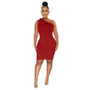 Ladies' Fashion Ribbed Feather Slash Shoulder Sleeveless Bodycon Dress