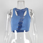 Summer Sleeveless Sexy Cropped Top Halter Neck Style Pin Button Cropped Tank Top Sweet Girl Top