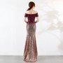 Short Sleeve Off Shoulder Dress See-Through L Gradient Beaded Dress Wedding Formal Party Party Dress