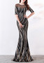 High end sequin stripe color matching slim fitting dinner party annual dress long woman