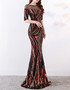 High end sequin stripe color matching slim fitting dinner party annual dress long woman