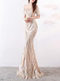 High end sequin stripe color matching slim fitting dinner party annual dress long woman