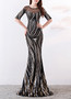 High end sequin stripe color matching slim fitting dinner party annual dress long woman