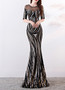 High end sequin stripe color matching slim fitting dinner party annual dress long woman