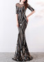 High end sequin stripe color matching slim fitting dinner party annual dress long woman