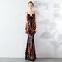 High end sequin stripe color slim fitting dinner party annual meeting suspender long dress