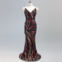 High end sequin stripe color slim fitting dinner party annual meeting suspender long dress