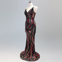 High end sequin stripe color slim fitting dinner party annual meeting suspender long dress