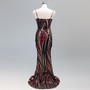 High end sequin stripe color slim fitting dinner party annual meeting suspender long dress