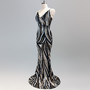 High end sequin stripe color slim fitting dinner party annual meeting suspender long dress