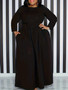 Women's Solid Slim Waist Long Sleeve Plus Size Dress