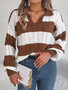 Autumn And Winter Casual V Neck Contrast Color Lantern Sleeve Pullover Women Sweater