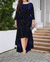 Elegant Velvet Irregular Hem Three Quarter Long Sleeve Plus Size Party Dress