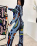 Autumn And Winter Women's Fashion Style Graffiti Printed Loose Long Sleeve Shirt Straight Pants Two Piece Set