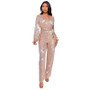 Fashion Casual Long Sleeve Belt Sequin Jumpsuit Women's Clothing