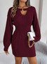 Autumn And Winter Solid Color Hollow Lantern Sleeve Bodycon Sweater Dress Women's Clothing