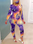 Women's Autumn And Winter Tie Dye Long Sleeve Plus Size Two Piece Pants Set