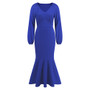 Plus Size Women V Neck Long Sleeve Mermaid Dress