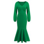 Plus Size Women V Neck Long Sleeve Mermaid Dress